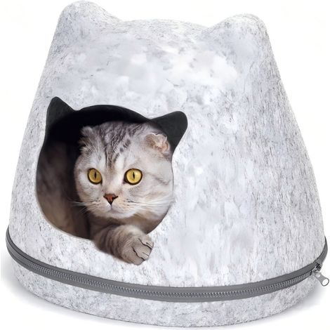Panier pour chat avec oreilles, niche fermée et lavable pour l'hiver.