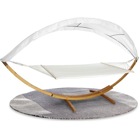 SWANEW Amaca con supporto - Struttura in legno - Bianco - 205 x 150 cm - Tessuto in policotone