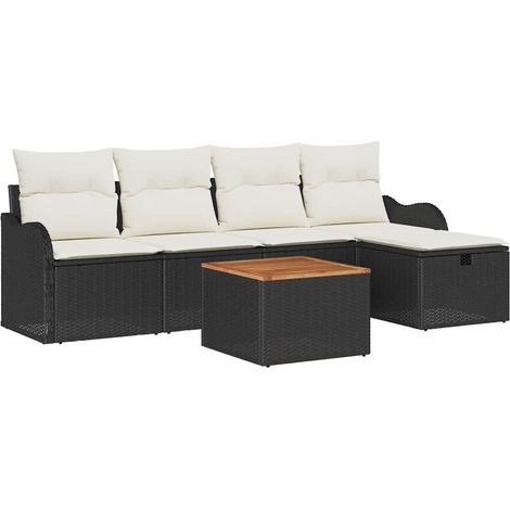Garden Sofa Set with Cushion 6 pcs Black Poly rattan vidaXL
