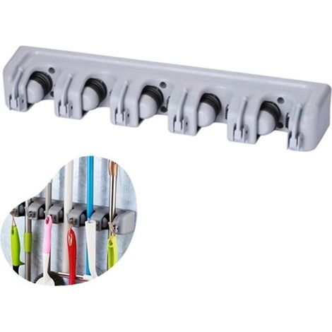 Besenhalter Besenaufhängesystem 6 Haken, 5 Klemmen Besenaufhängesystem für Gartengeräte Grau PP Material Sehr stabiles Aufhängesystem für Besen u (1/5)