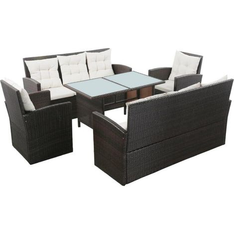 5 TLG. Garten Lounge Set mit Auflagen für 8 Personen - Poly Rattan Braun (1/5)