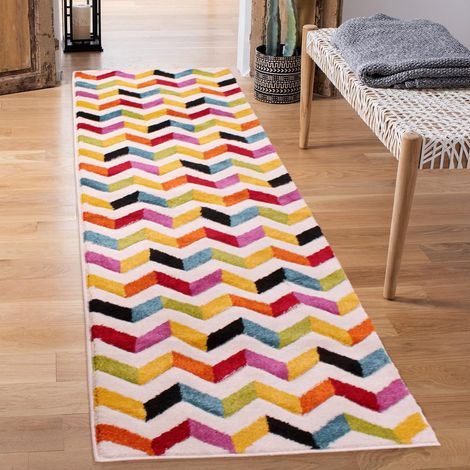 Spectra Carved Coral Geometric Rainbow Bright Multi Coloured Soft Hallway Rug 66 x 230 cm (2'5"x7'7") Runner