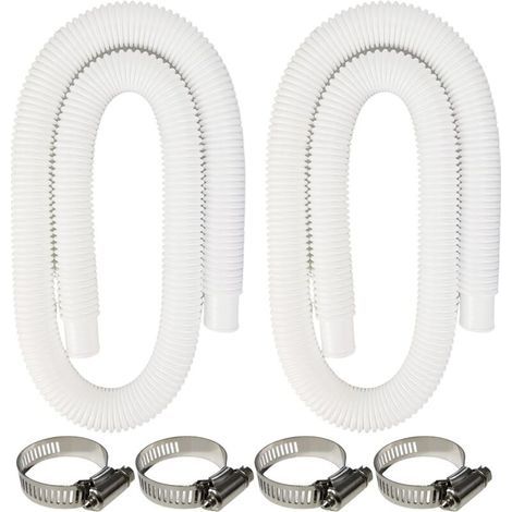 2 Pack Pool Pump Replacement Hose,1.25" Diameter, 59" Long Pool Filter Replacement Hoses for Above Ground Pools,Compatible with Intex Filter Pump 607, 637,Includes 4 Metal Clamps (white)