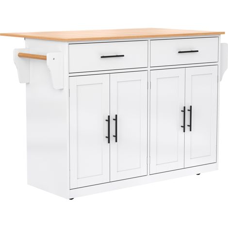 Isla de cocina con ruedas y tablero abatible 120 x 71 x 91,5 cm blanco (1/5)