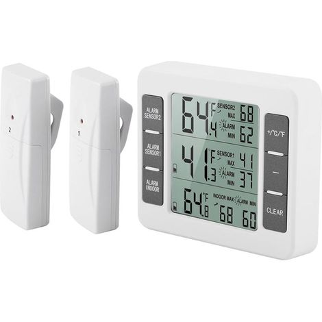 Thermomètre numérique sans fil avec alarme acoustique pour réfrigérateur et congélateur avec 2 capteurs min/max (1/5)