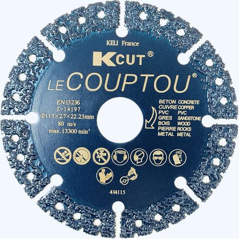 KELI - Disque Diamant 115mm À Tronçonner Le Couptou KEIL, Utilisation Universelle (béton, Cuivre, Briques, Fer, Pierres, Tuiles, Parpaing, Bois,pvc) (1/4)