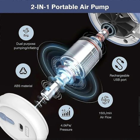 Pompe à air sans fil rechargeable pour le camping, compatible avec les appareils portables tels que les matelas pneumatiques et les piscines gonflables. (1/5)