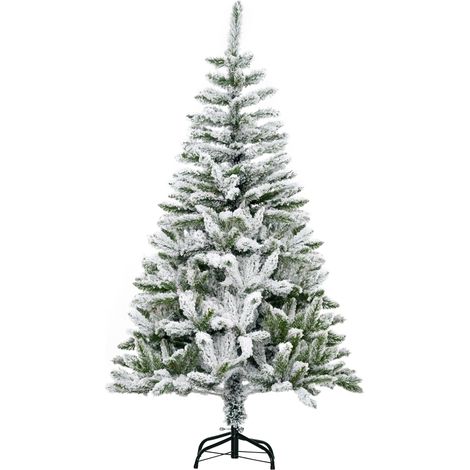 Sapin de Noël enneigé de 150 cm de haut, avec 358 branches ignifugées et un socle en acier, vert (1/5)