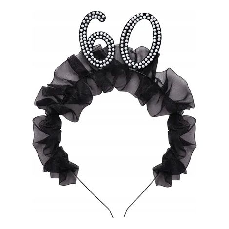Fascia nera per capelli con volant in tessuto numero 60 per la festa di compleanno
