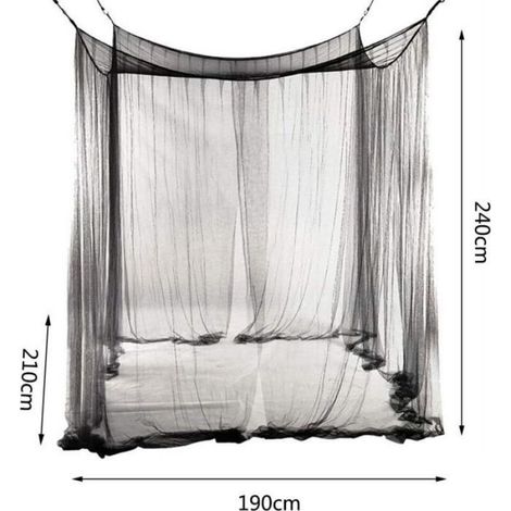 Moustiquaire Lit Double - Polyester - Rectangulaire 4 Ouvertures - 190x210x240 cm - Noir - 1 Pièce (1/5)