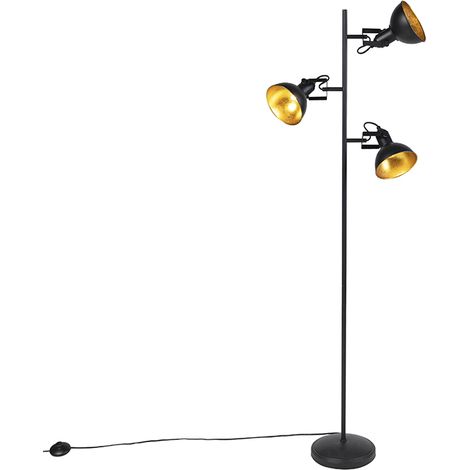 Smarte Stehleuchte Schwarz mit Gold 3-flammig inkl. 3 WiFi P45 - Tommy