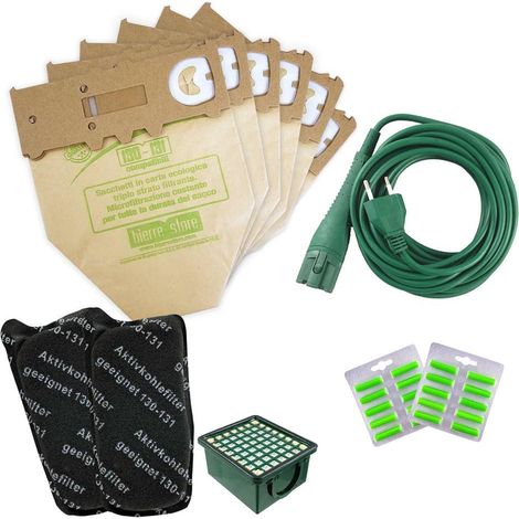 Sacchetti vk 131 vk 130 12pz + 20 profumi + 2 filtri carboni +1 hepa + cavo 10m compatibili