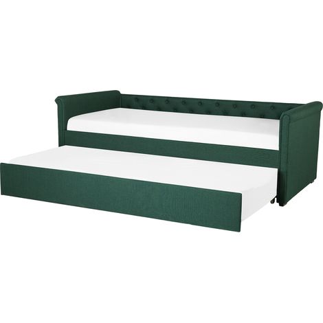 Cama nido tapizada verde oscuro 80 x 200 cm con somier y cabecero acolchado Libourne (1/5)