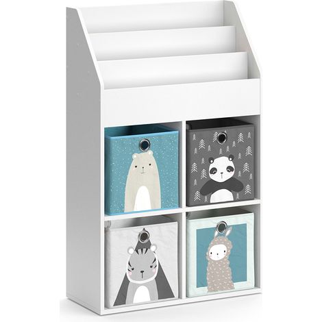Libreria bambini Luigi, Bianco, 72 x 114.2 cm con 4 scatole pieghevoli, Vicco