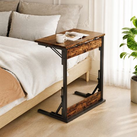 Mesa auxiliar en C plegable 2 piezas, 60 x 37 x 71 cm, con patas regulables, marrón HAVRYA (1/5)