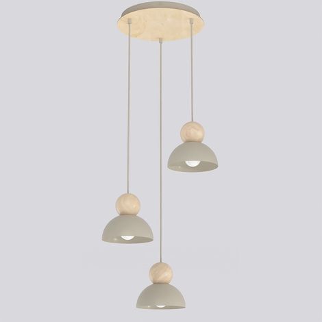 Lampada a sospensione KAKI in acciaio mokka e legno naturale