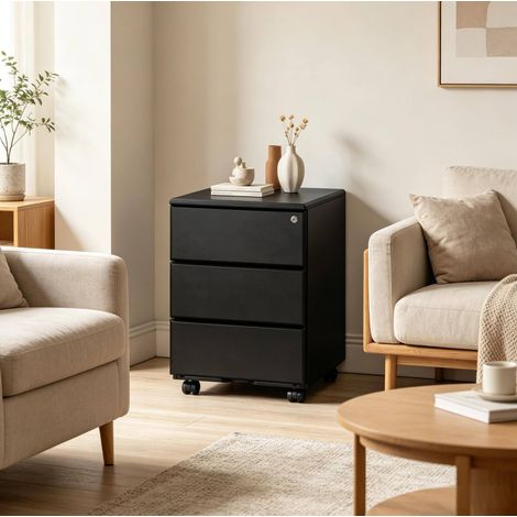 Rollcontainer 39x52.4x54 cm schwarz aus Stahl und Nylon mit 3 Schubladen und Schloss (1/5)