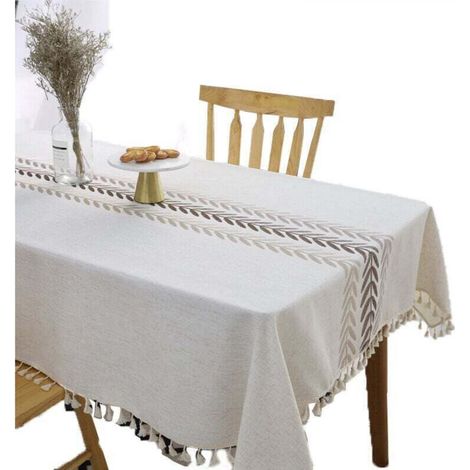 Rectangular Waterproof Tablecloth, Cotton Linen, 140x180 cm, Tassel Elegant Tablecloth for Kitchen Table Decoration (1/5)