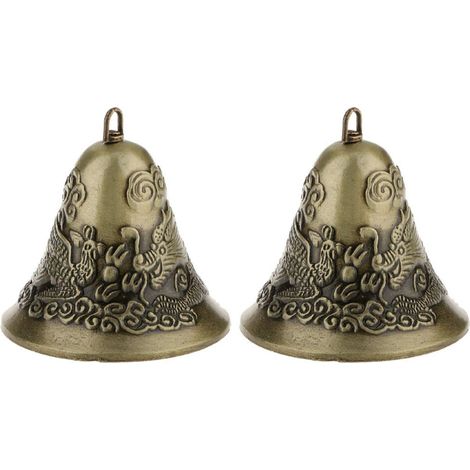 2X - Amuleto de campana de dragón chino Feng Shui y decoración con el número del fénix (1/4)