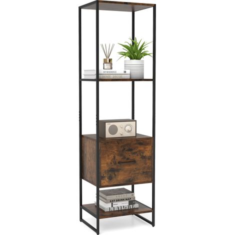 COSTWAY 5-Tier Bookshelf Tall Narrow Bookcase w/Shelves & Drawer-Coffee (1/5)