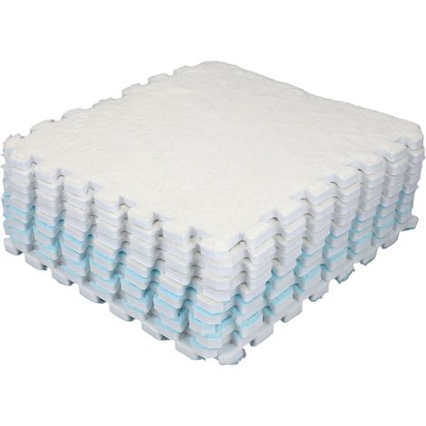 Lot de 10 tapis de sol en mousse pelucheuse lavables et emboîtables, découpés et doux, type puzzle, pour salon et chambre (5 bleu clair + 5 blancs). (1/5)