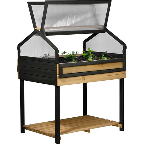 Jardinière surélevée XXL avec embase - Grand Parterre de Culture en pin - Parterre de légumes - 100 x 73 x 121,50 cm - Anthracite Naturel, Marron Clair (1/4)