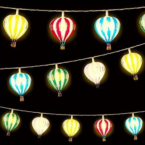 Colorful hot air balloon-shaped string lights, 10 LEDs, 2 meters long, for decoration, battery operated. (1/5)