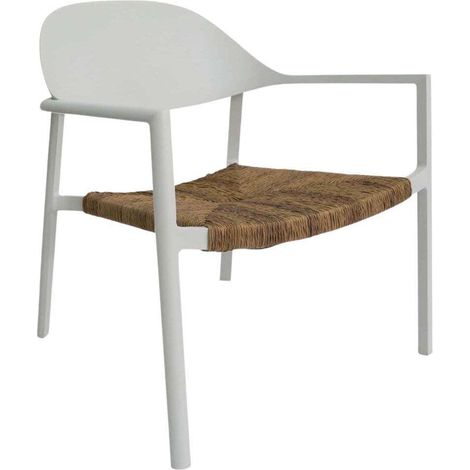 PROLOISIRS Fauteuil lounge empilable - BAGE - Aluminium époxy blanc - Assise wicker beige (1/2)
