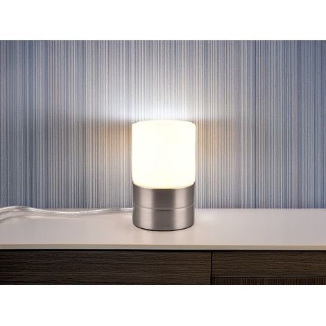 Kleine LED Tischleuchte per touch dimmbar, Silber mit Glasschirm, Höhe 15cm (1/5)