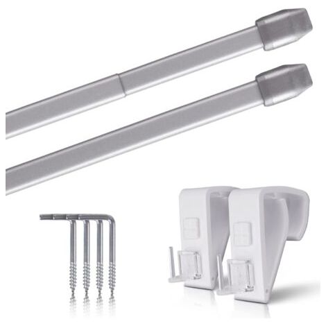 Lot de 2 - Tringle à rideau - Support de serrage - Extensible et fixation sans perçage pour fenêtre ou porte - Argent - 60x90 cm
