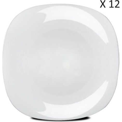 Set de 12 assiettes à dessert - JUANIO - 27x27 cm - Verre opale - Carré - Micro-ondes & Lave-vaisselle (1/4)
