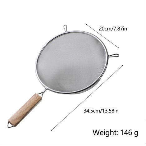 Passoire à huile en acier inoxydable, tamis à farine fin avec manche en bois, ustensiles de cuisine DIY (1/5)