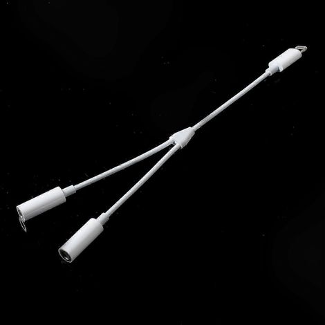 Câble adaptateur audio double 3,5 mm femelle vers Lightning mâle, compatible avec les casques audio. (1/5)