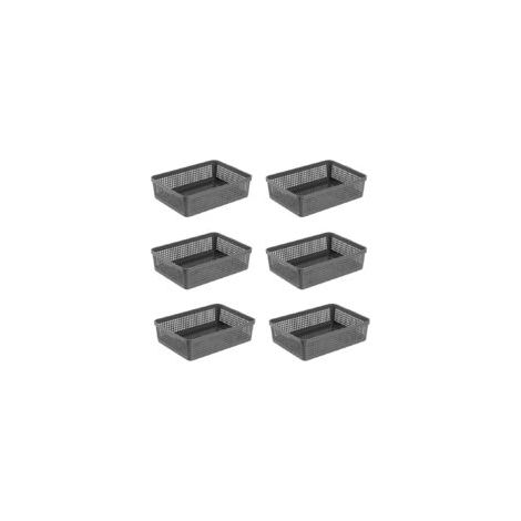 Aufbewahrungskörbe aus Kunststoff, 34 x 25 x 9,2 cm, 6er-Set (Weiß, Schwarz, Grau) – Crezuo