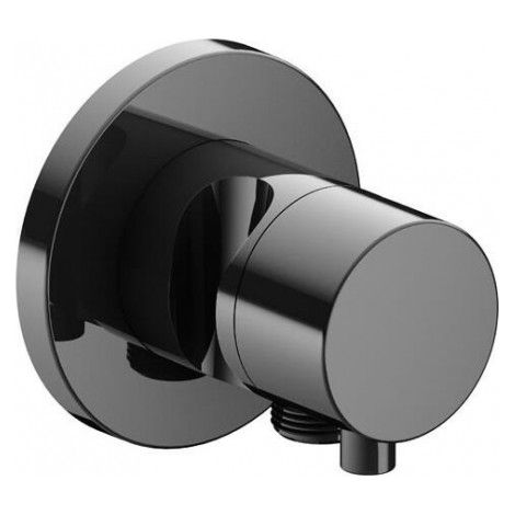 Robinet Keuco IXMO 59541, robinet d'arrêt avec raccord de flexible et support de douchette encastré, rosette ronde, poignée IXMO Comfort, Coloris: Chrome noir poli - 59541121201