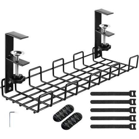 Goulotte de gestion des câbles sous bureau, sans perçage, lot de 1, noire, support de câbles de bureau facile à assembler, acier au carbone, goulotte de gestion des câbles, gestion des câbles pour bur (1/4)