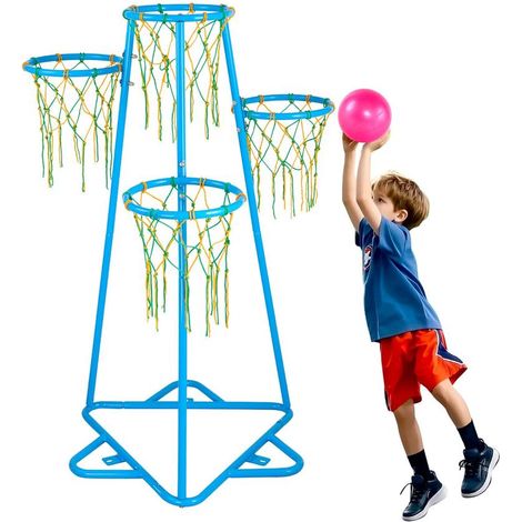 Panier de Basket Enfant 4 Hauteurs Réglables 94-140 cm avec 3 Ballons et Pompe Jeu Intérieur Extérieur Bleu (1/5)