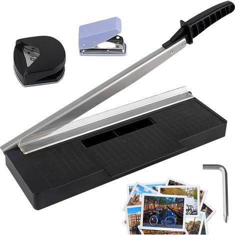 Massicot A4, 34 cm En Acier Inoxydable avec Base Métal Et Arrondis R4, Massicot Guillotine Manuel, Coupe Papier Précis pour 8 Feuilles, Guillotine Papier, Massicot Scrapbooking pour Bureau Et Maison (1/5)