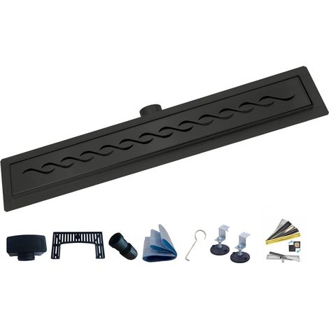 1 Caniveau De Douche, Acier Inoxydable, Siphon Ultra-plate, Grille Linéaire, Noir, Pour Salle De Bain