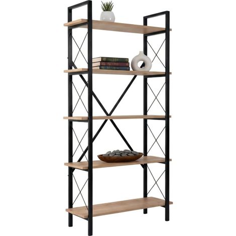 Dmora - Libreria Martone, Scaffale da ufficio, Mobile portalibri, Biblioteca, 90x34 h180 cm, Quercia e Nero