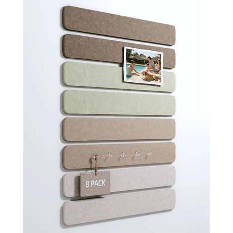 Tableau Feutrine pour Bureau 33x5 cm, Lot de 8 Panneaux Muraux en Feutre avec Autocollante et 30 Punaises, Tableau Photo/Memo/Affichage pour école, maison, cuisine -Linen Dusk (1/5)