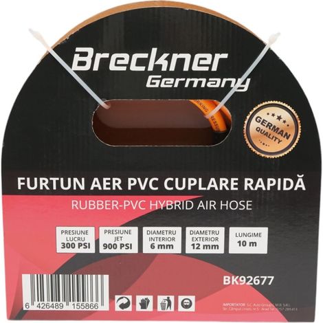 Tubo flessibile professionale per aria compressa in PVC da 10 m e attacco rapido universale Breckner Germany (1/5)
