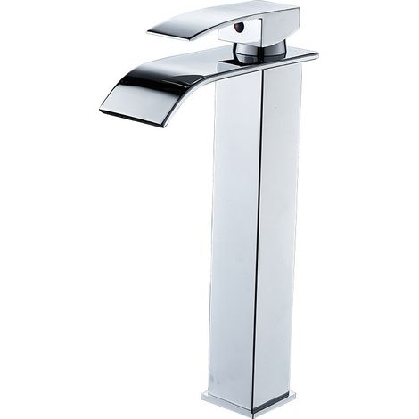 Badezimmer-Wasserhahn, Waschtischmischer mit hohem Wasserfall, rechteckiger Waschbeckenhahn in modernem Design, wassersparendes Keramikventil, hochwertiges Chrommetall.