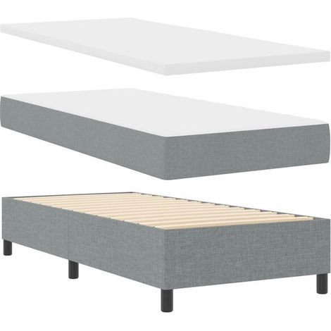 Matelas à ressorts avec matelas gris clair, mesurant 80 x 200 cm, recouvert de tissu. (1/5)
