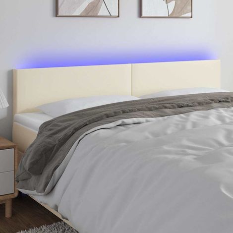 Tête de lit à LED 160 x 5 x 78/88 cm en similicuir crème, hauteur réglable - PANGIVO (1/5)