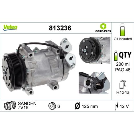 Compresseur, climatisation Valeo 813236 FORD 1306784 1341233 1353483 1355809