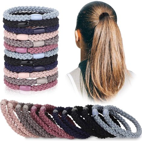 12 coleteros de algodón, coleteros trenzados, coleteros elásticos para cabello grueso, pesado y rizado (color) (1/5)