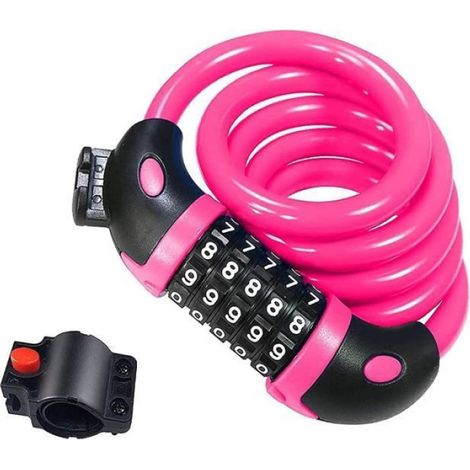 Cadenas de Vélo, Long 120cm x 12mm,Cable Antivol pour Vélo Scooter Motos Portail Vélo avec 5 Chiffres Intelligente Code,rose (1/4)