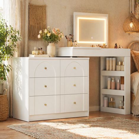 Escritorio tocador LED giratorio blanco 105 cm OKMYHOME (1/5)