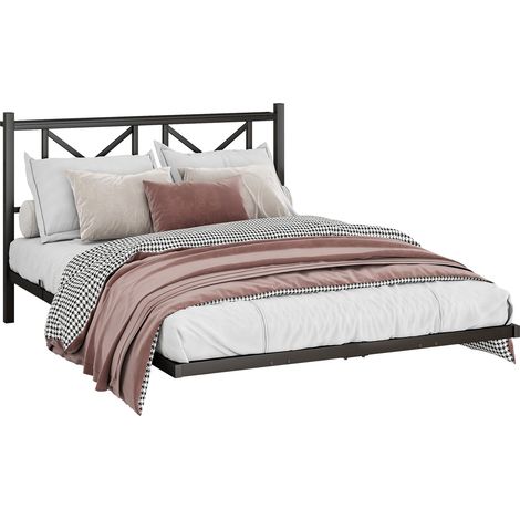 Letto matrimoniale 140 x 200 cm in metallo nero con LED, ricarica e testiera MODENUIT (1/5)